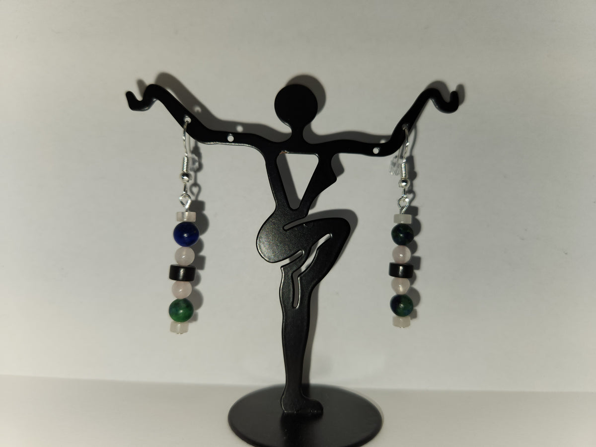 Chrysocolla, Rose Quartz, & Black Jasper Earrings